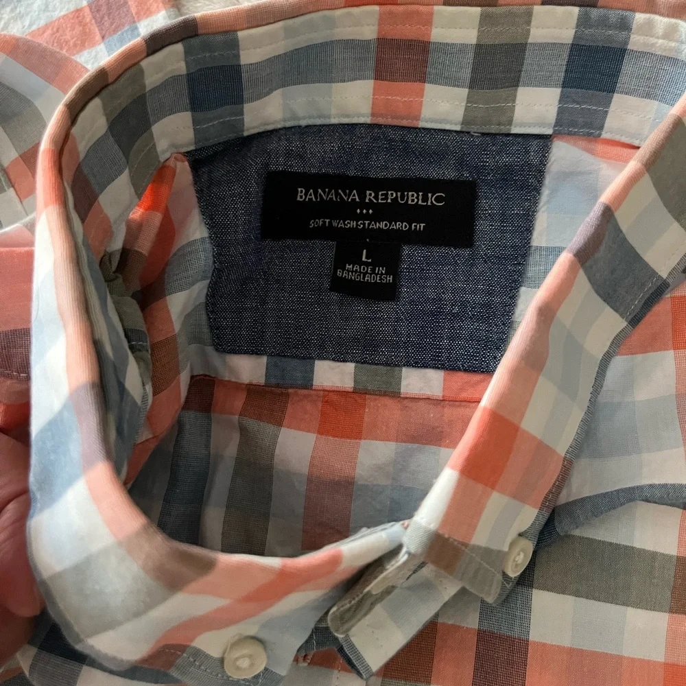 Banana Republic‎ Men's Blue and Orange Plaid Shirt